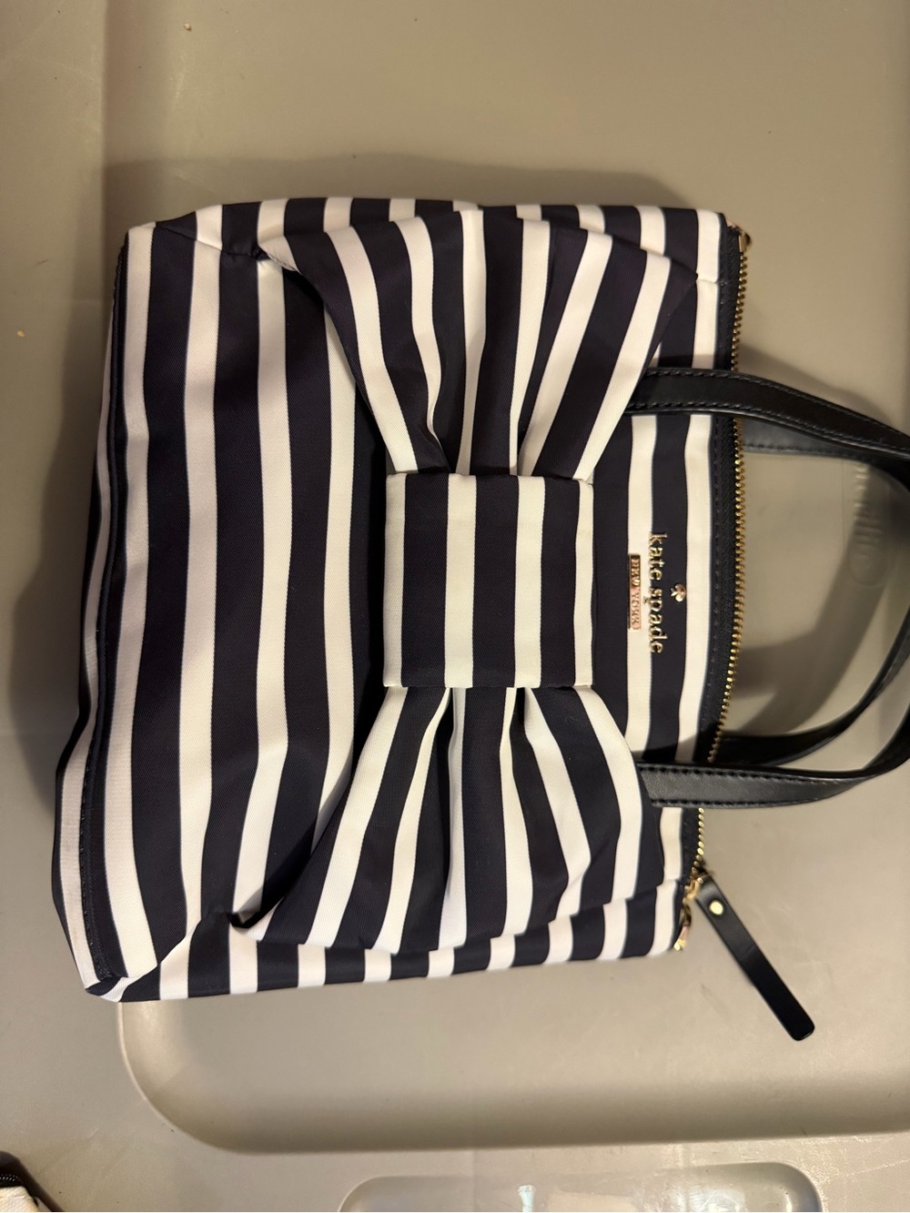 kate spade Navy and White Striped Bow Tote